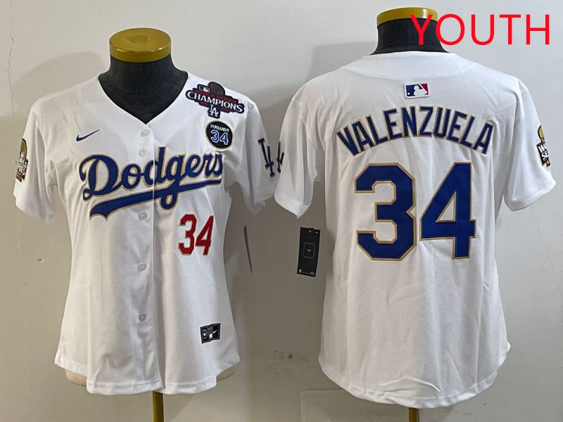 Youth Los Angeles Dodgers #34 Valenzuela White Game 2025 Nike MLB Jersey style 327